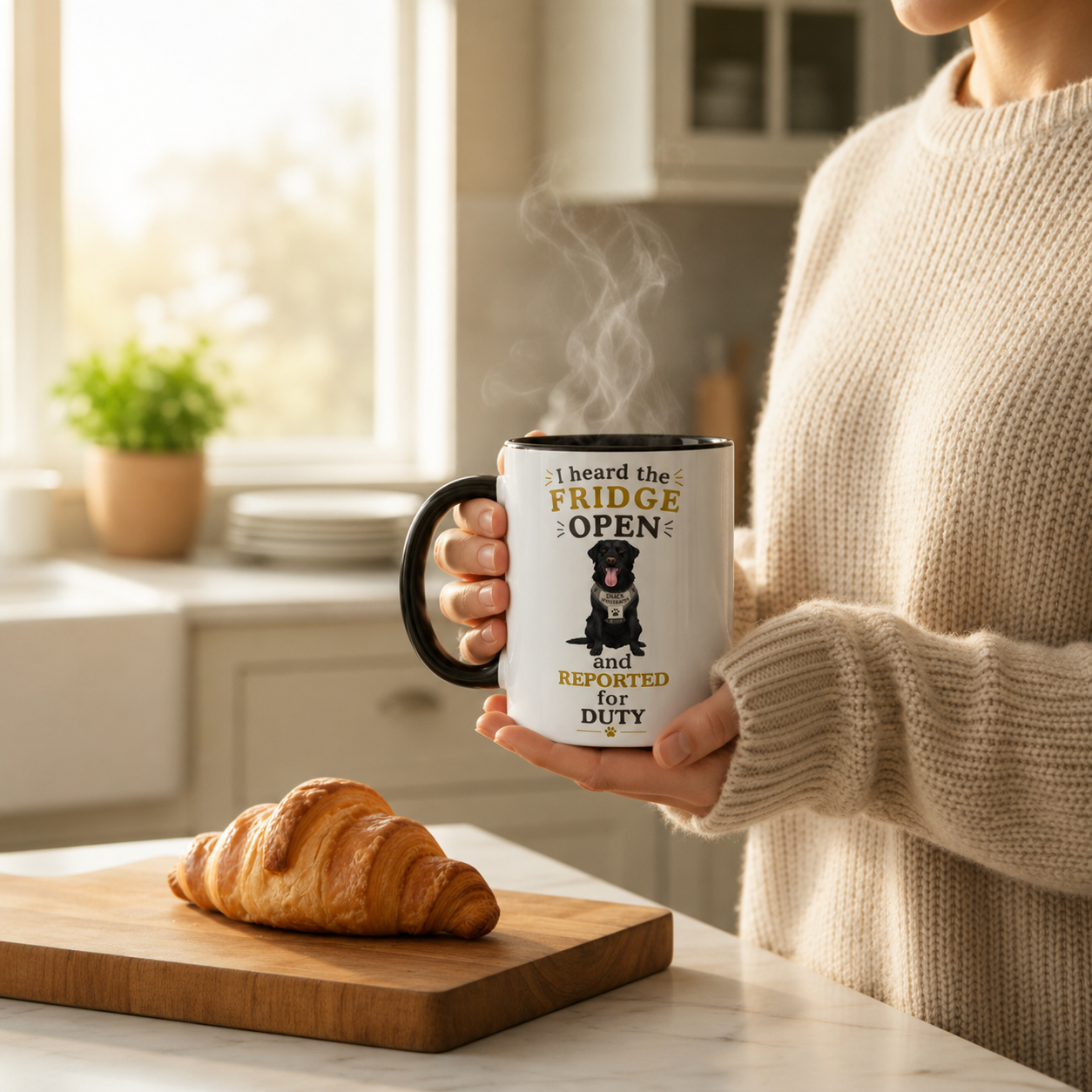 Black Labrador Mug — I Heard the Fridge Open and Reported for Duty