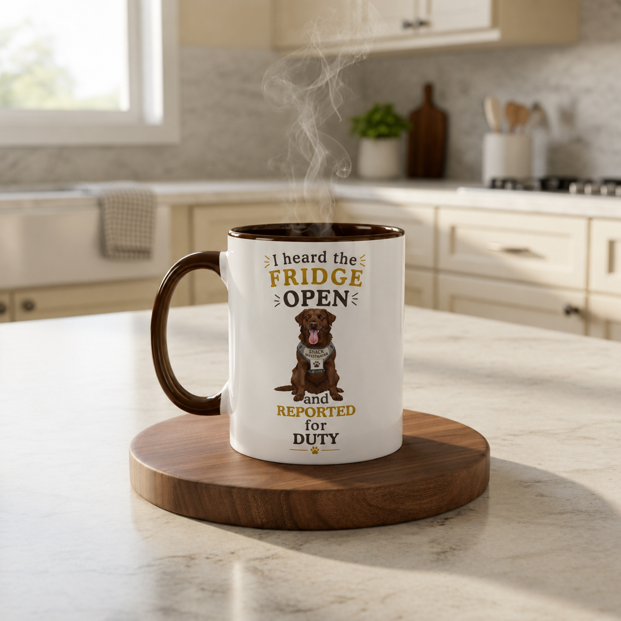 Chocolate Labrador Mug — I Heard the Fridge Open and Reported for Duty