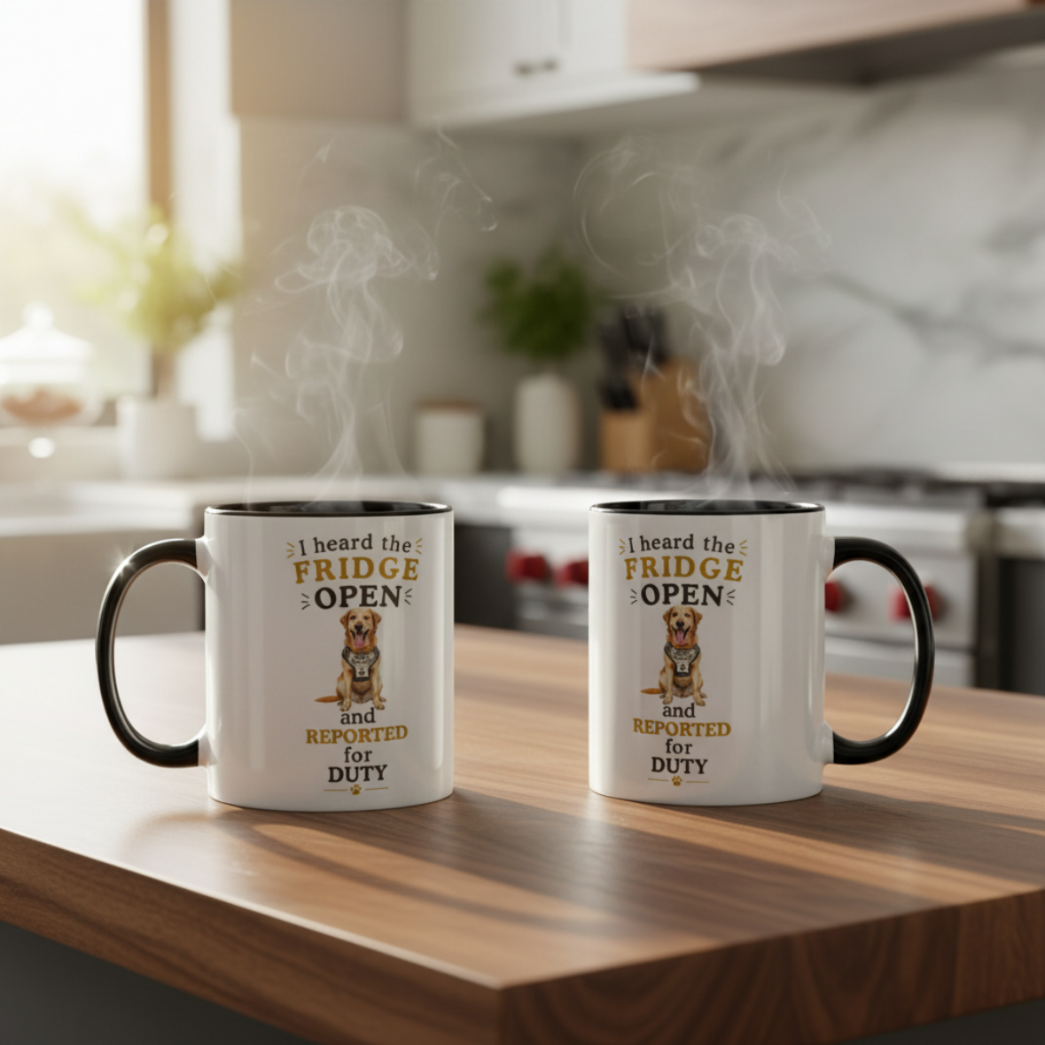 Golden Labrador Mug — I Heard the Fridge Open and Reported for Duty