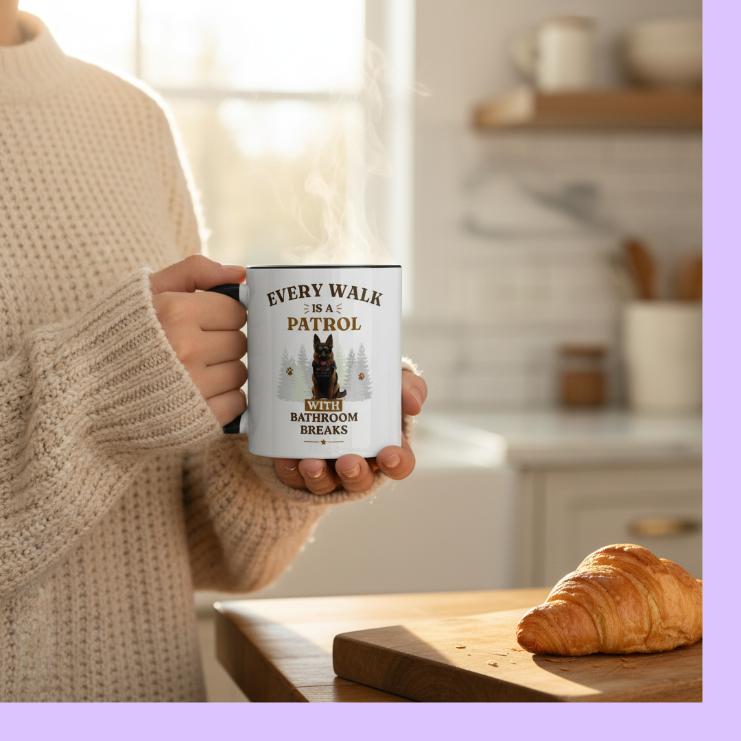 German Shepherd Mug — Every Walk is a Patrol with Bathroom Breaks