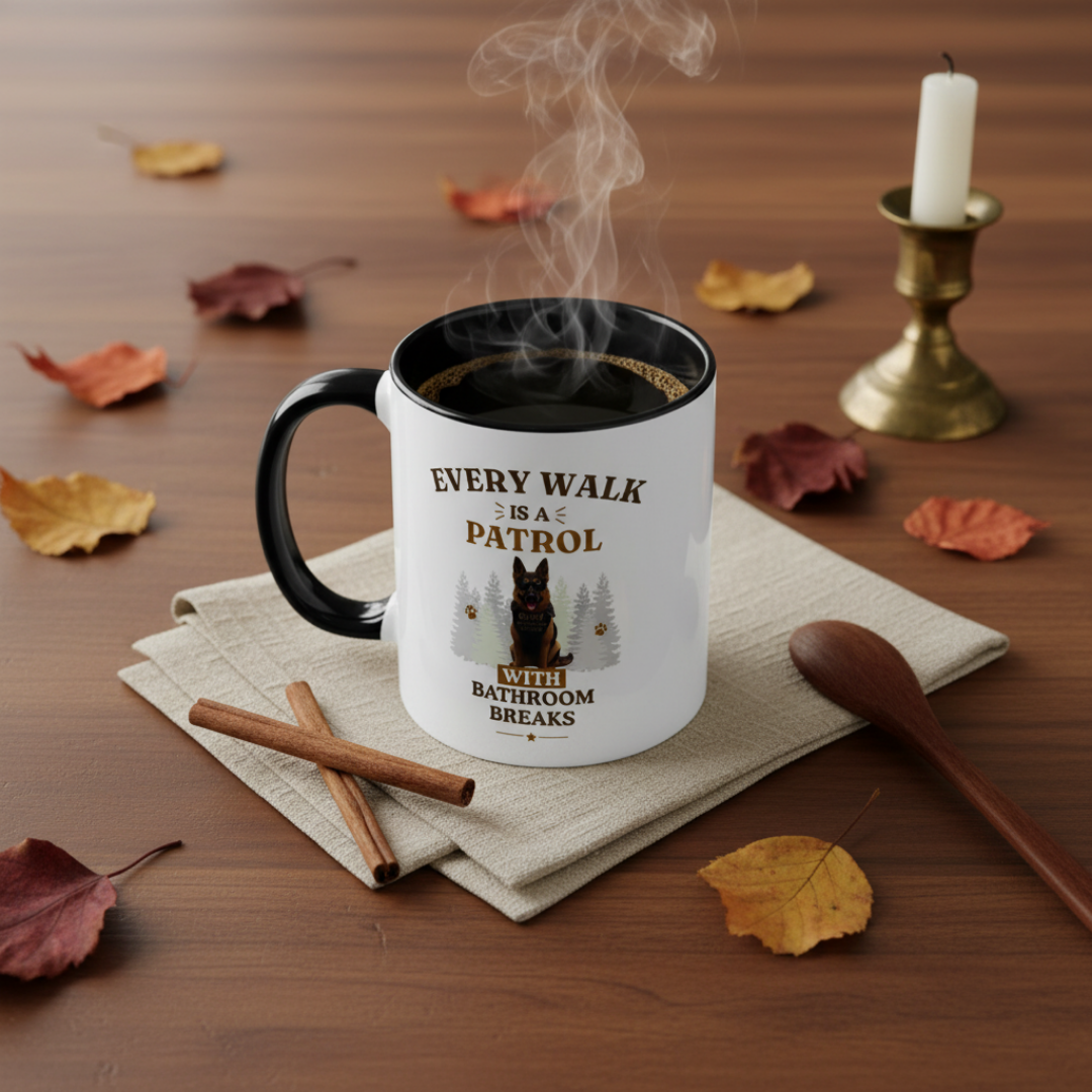 German Shepherd Mug — Every Walk is a Patrol with Bathroom Breaks