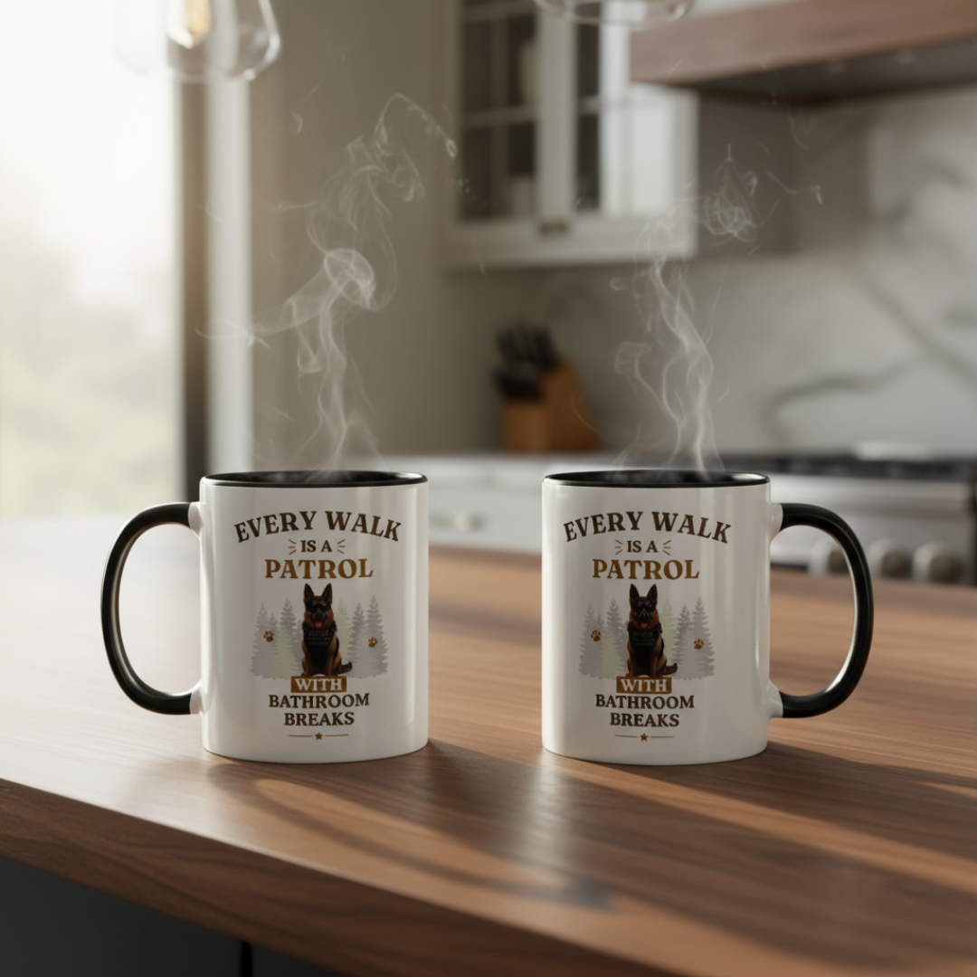 German Shepherd Mug — Every Walk is a Patrol with Bathroom Breaks